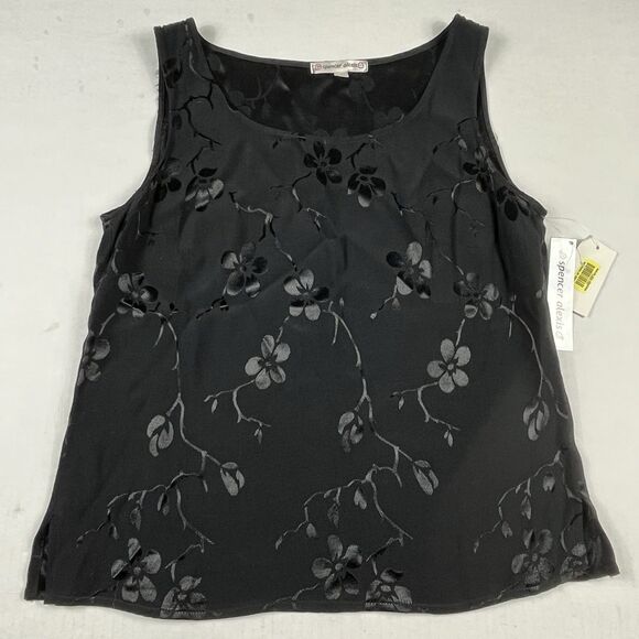 Spencer Alexis Black Floral Burnout Tank Top Sleeveless Stretch NWT Elegant S - Picture 1 of 9